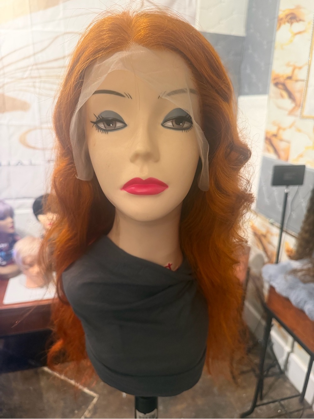 Long Lace Front Wig in Vibrant Auburn - Natural Waves 100% Human hair